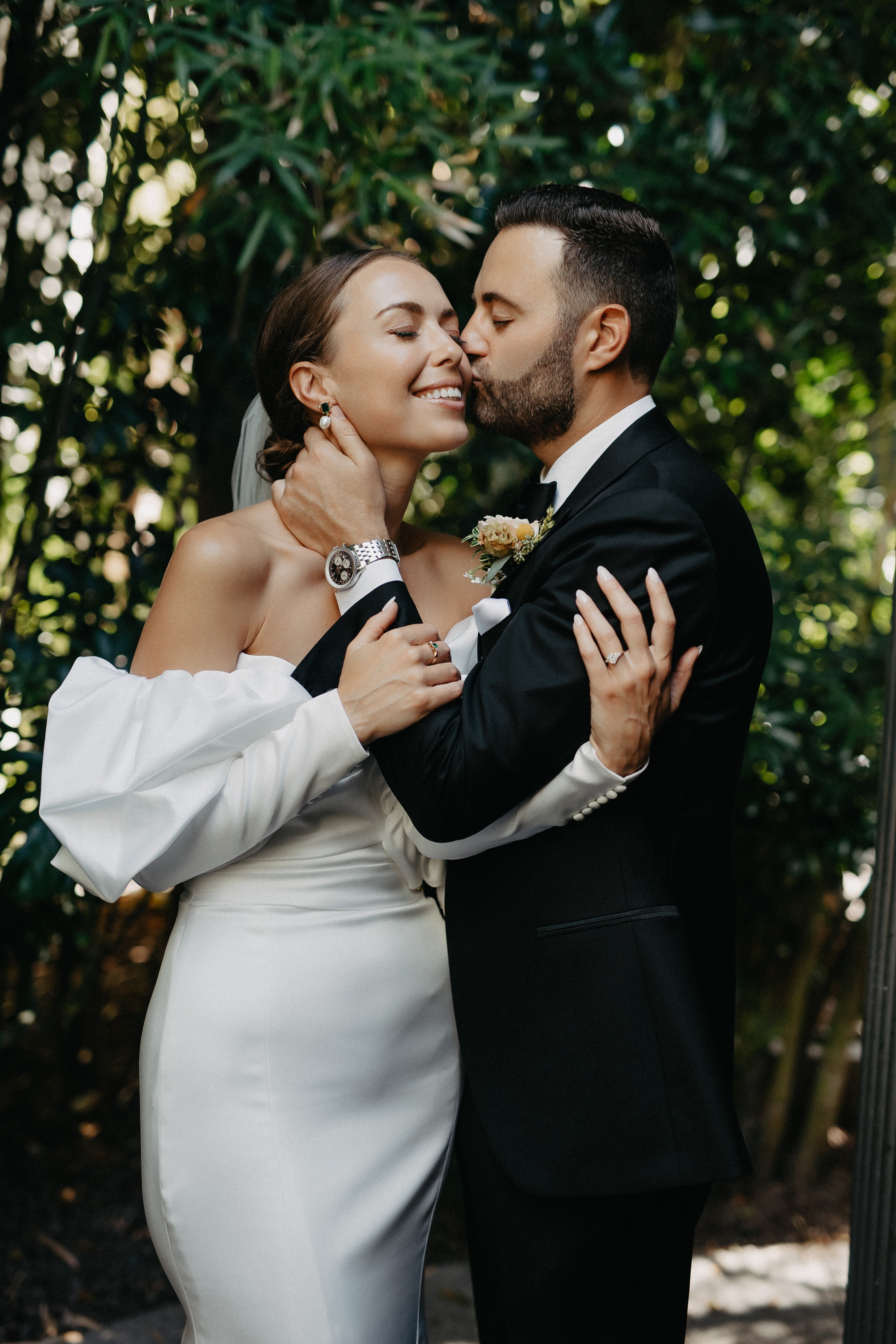 Intimate garden wedding portrait